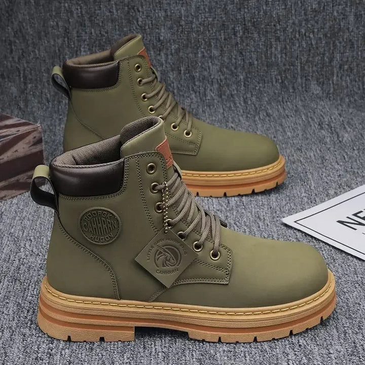 Retro Casual High Top Boots for Men - Winter Chunky Lace-Up Motorcycle Ankle Footwear