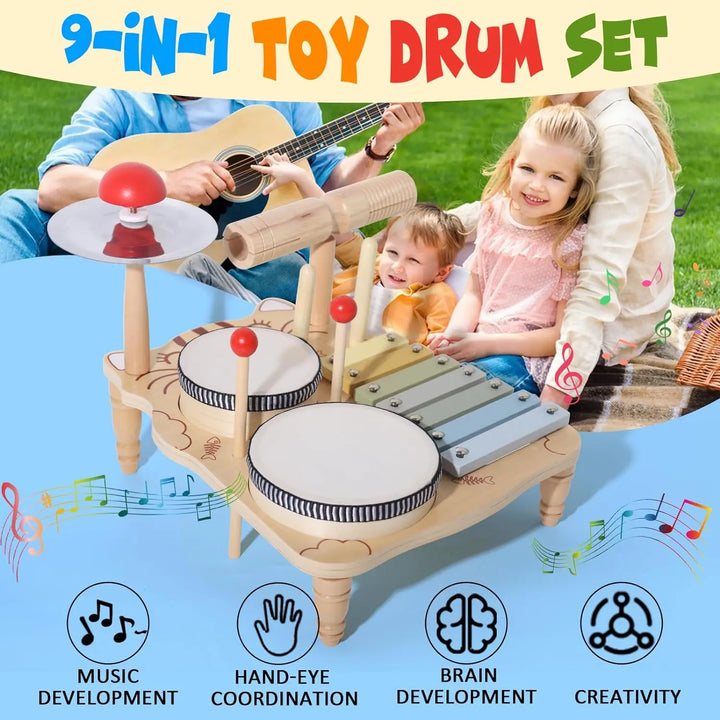 Wooden Xylophone Drum Set For Toddlers Montessori Musical Toy