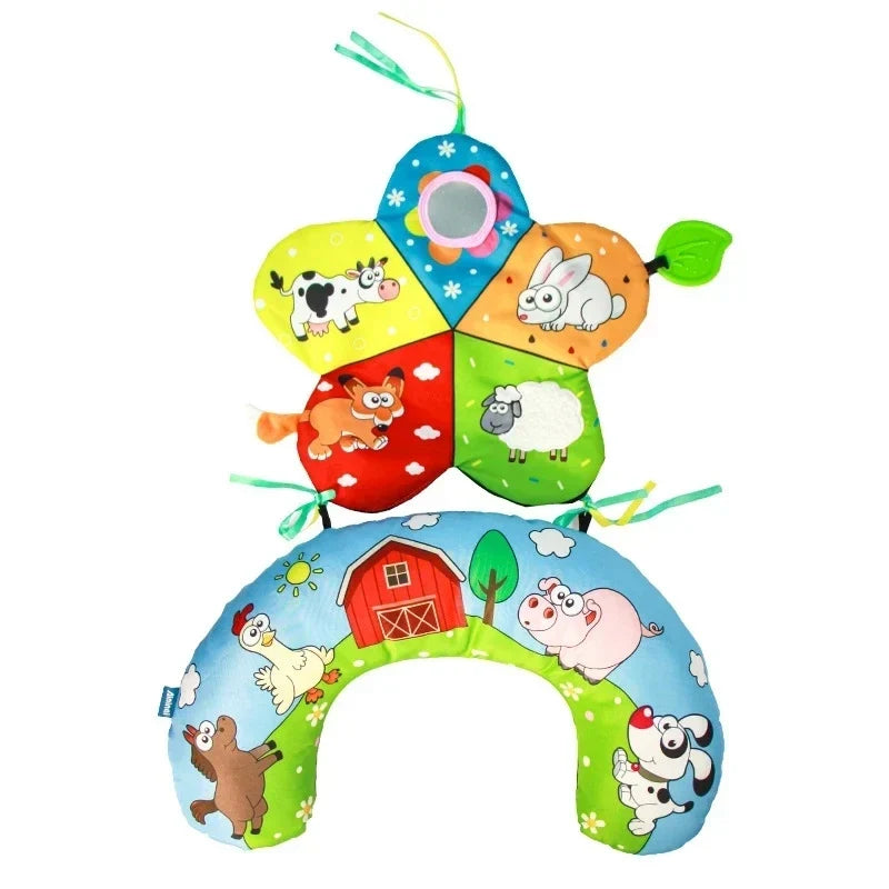 High Contrast Baby Tummy Time Pillow with Mirror, Teething Toy, and Crinkle Paper for Infants 0-6 Months