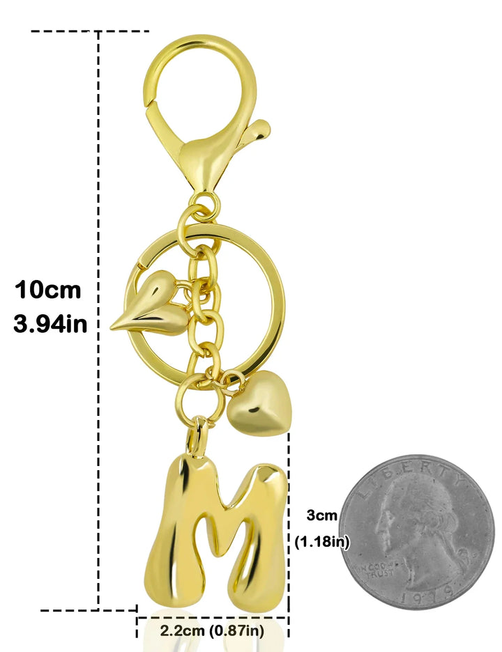 Personalized Keychain Gold Bubble Letter Bag Charm Gift