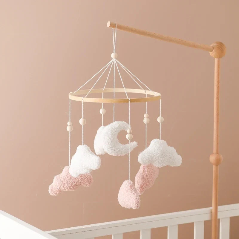 Wooden Crib Mobile Felt Bear Musical Newborn Sensory Toys