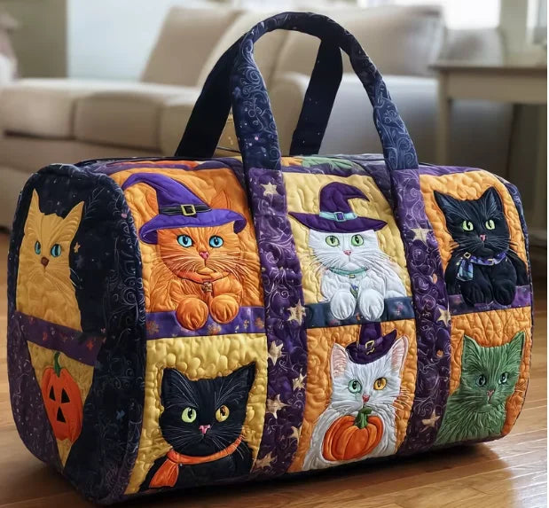 Soft Unisex Travel Tote - Quilted, Cat-Embroidered Fabric, For Beach, Hiking, Camping