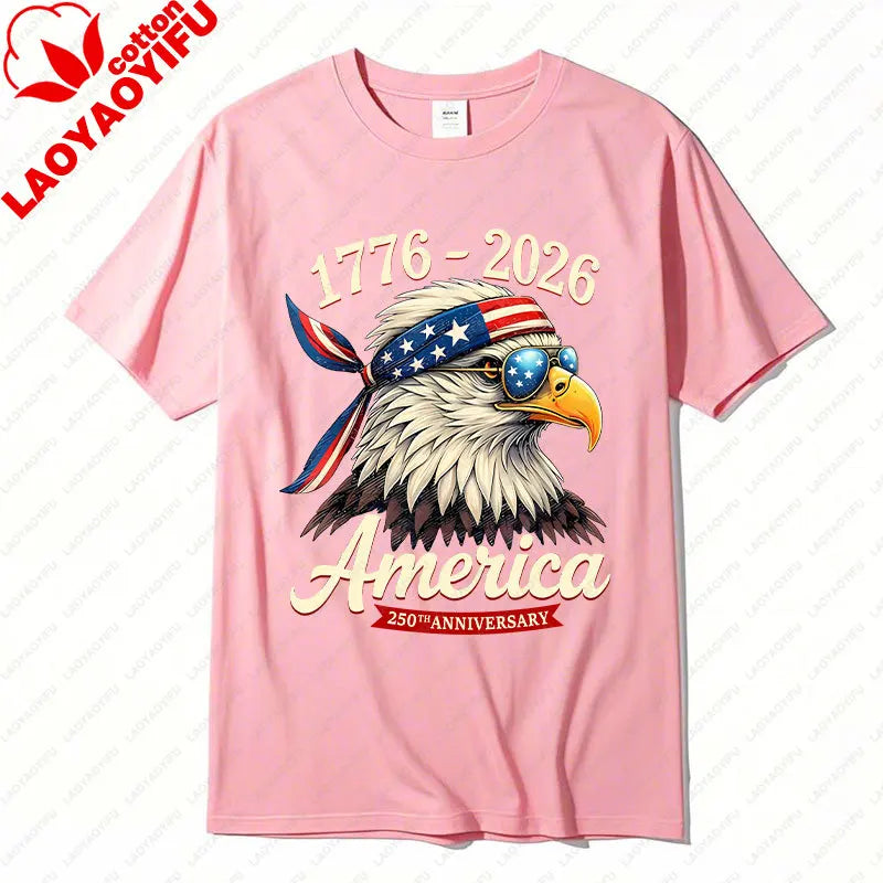 Soft Unisex Bald Eagle Graphic Tee - Short-Sleeve, Durable Cotton, For 250th Anniversary Independence Day Celebration