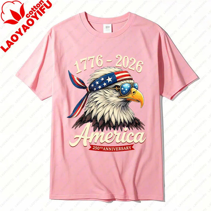 Soft Unisex Bald Eagle Graphic Tee - Short-Sleeve, Durable Cotton, For 250th Anniversary Independence Day Celebration