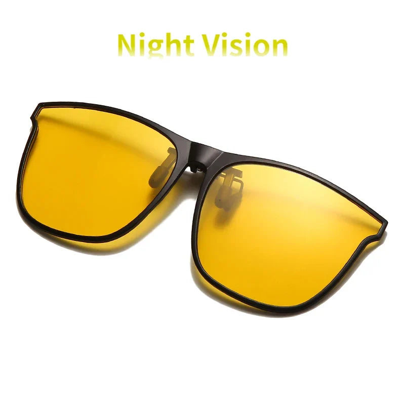 Night Vision Clip-On Sunglasses – Polarized Photochromic UV Anti-Glare Driving Goggles, Vintage Square Style, Fall 2025 Safe Driving