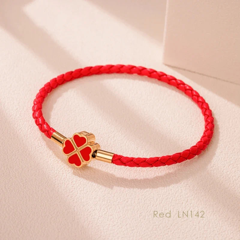 Four Leaf Clover Braided Leather Lucky Bracelet Gift