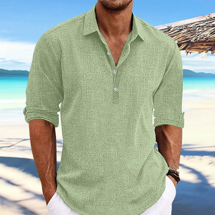 Cotton Linen Long Sleeve Casual Beach Shirt - Turn-Down Collar Social Blouse for Streetwear