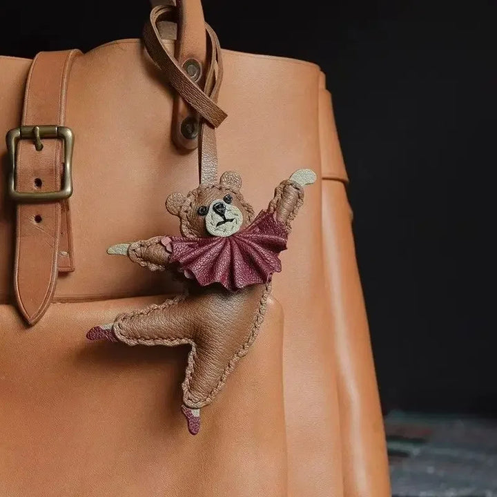 PU Leather Bag Charm Personal Dancing Bear Keychain Gift