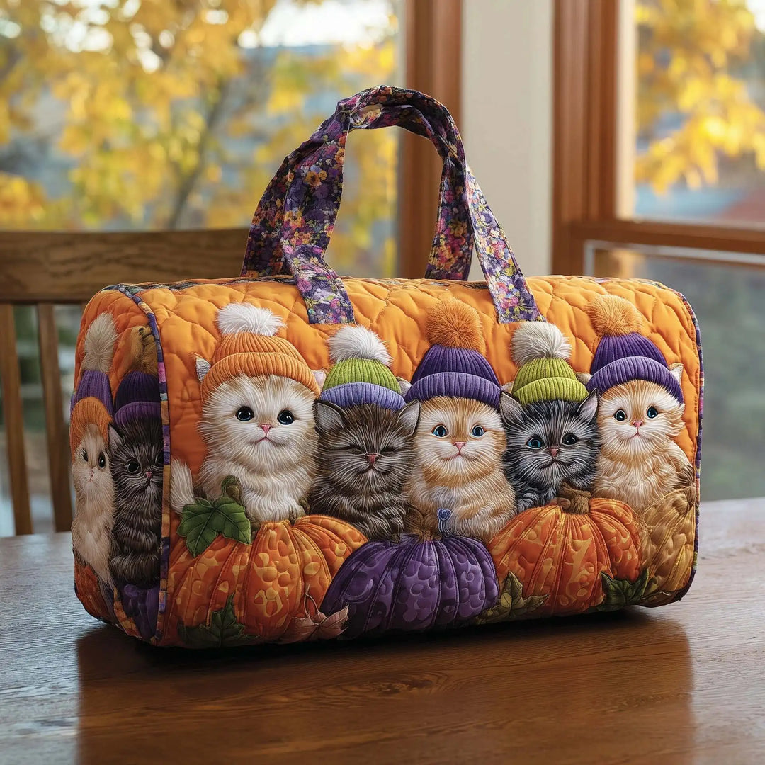 Soft Unisex Travel Tote - Quilted, Cat-Embroidered Fabric, For Beach, Hiking, Camping