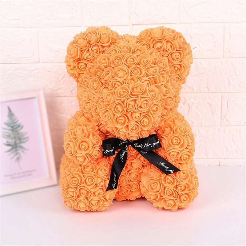 Faux Rose Teddy Bear with Gift Box and Lights - Romantic Anniversary or Valentine&