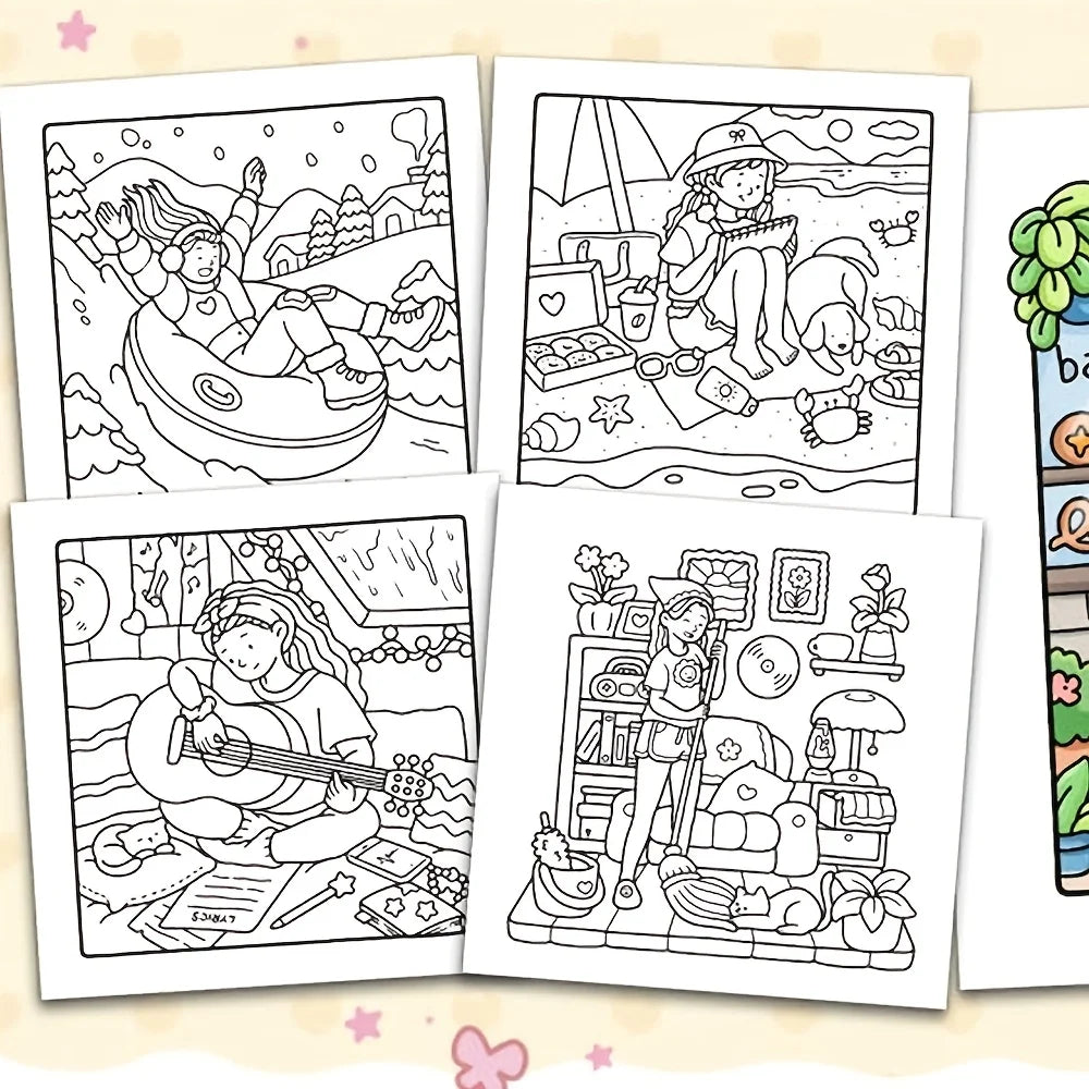 colouring Book For Adults And Teens Cozy Warm Space Theme Fall 2025 Relaxation Gift For Solo Leisure