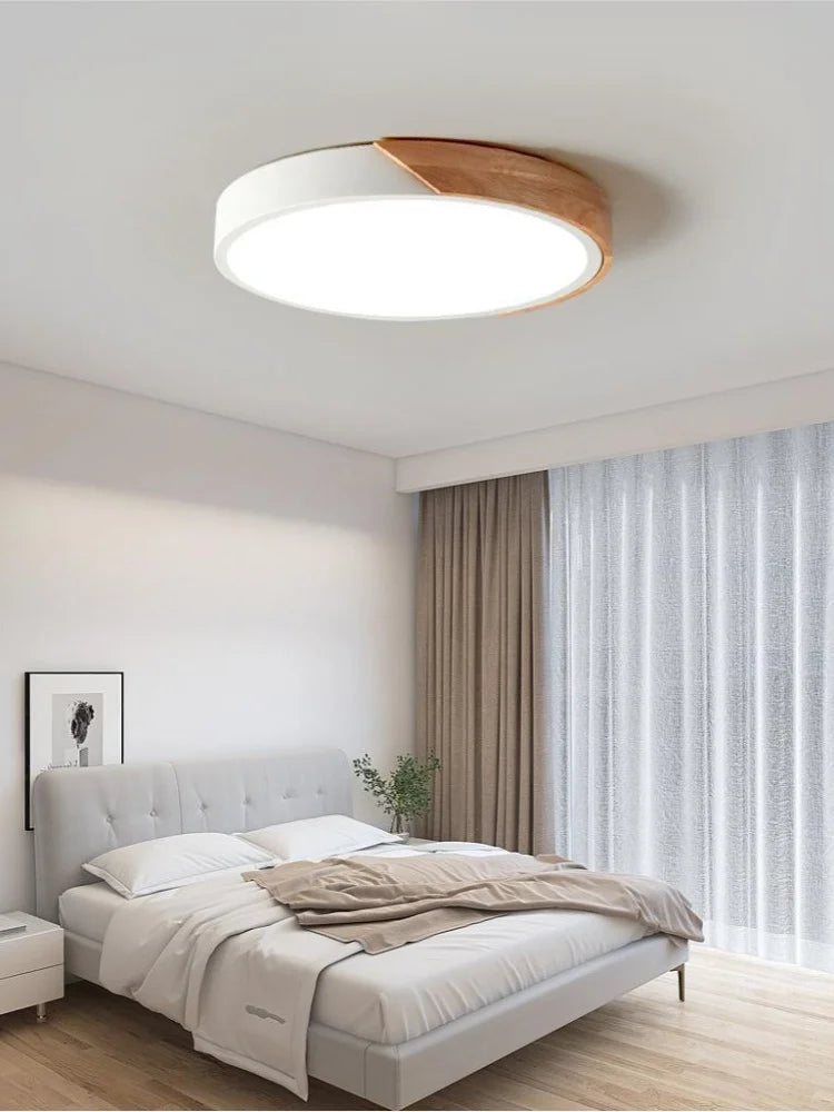 Japandi Led Ceiling Light Nordic Wood Modern Soft Glow Diffuser