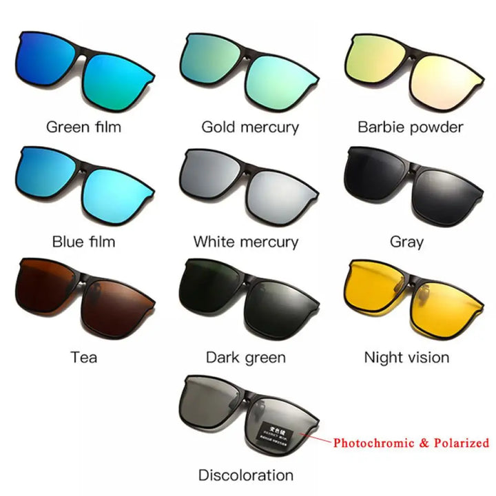 Night Vision Clip-On Sunglasses – Polarized Photochromic UV Anti-Glare Driving Goggles, Vintage Square Style, Fall 2025 Safe Driving