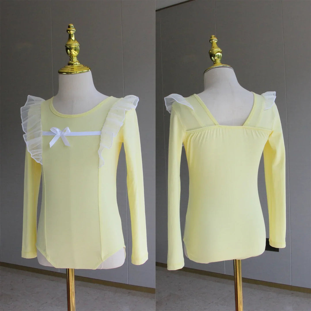 Lightweight girls ballet leotard set - puff-sleeve top, tulle tutu skirt, polyester, for dance class