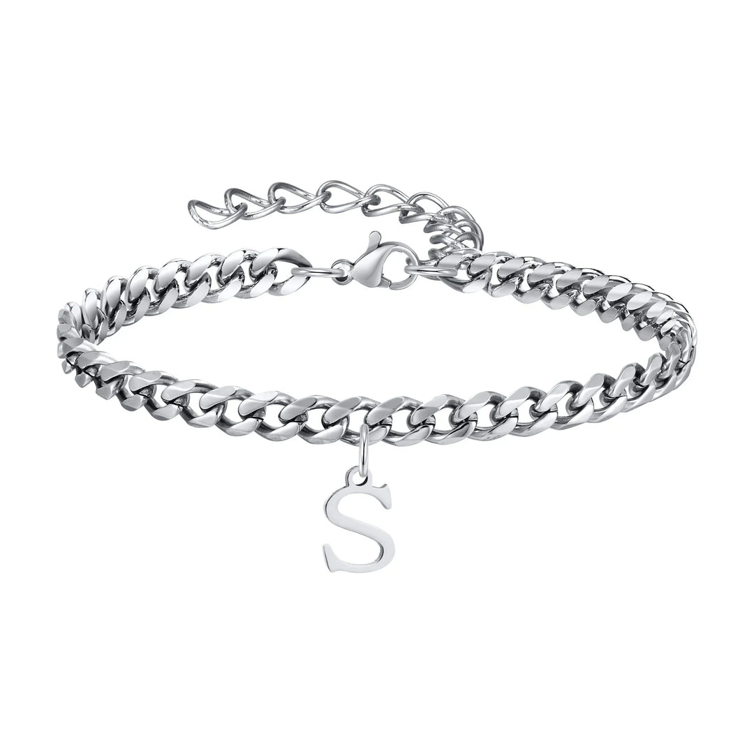 Initials Cuban Link Bracelet Stainless Steel Adjustable