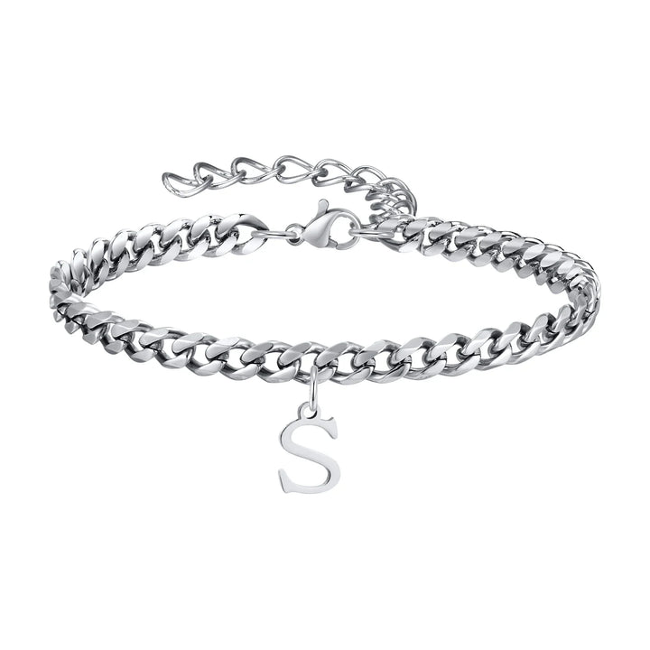Initials Cuban Link Bracelet Stainless Steel Adjustable