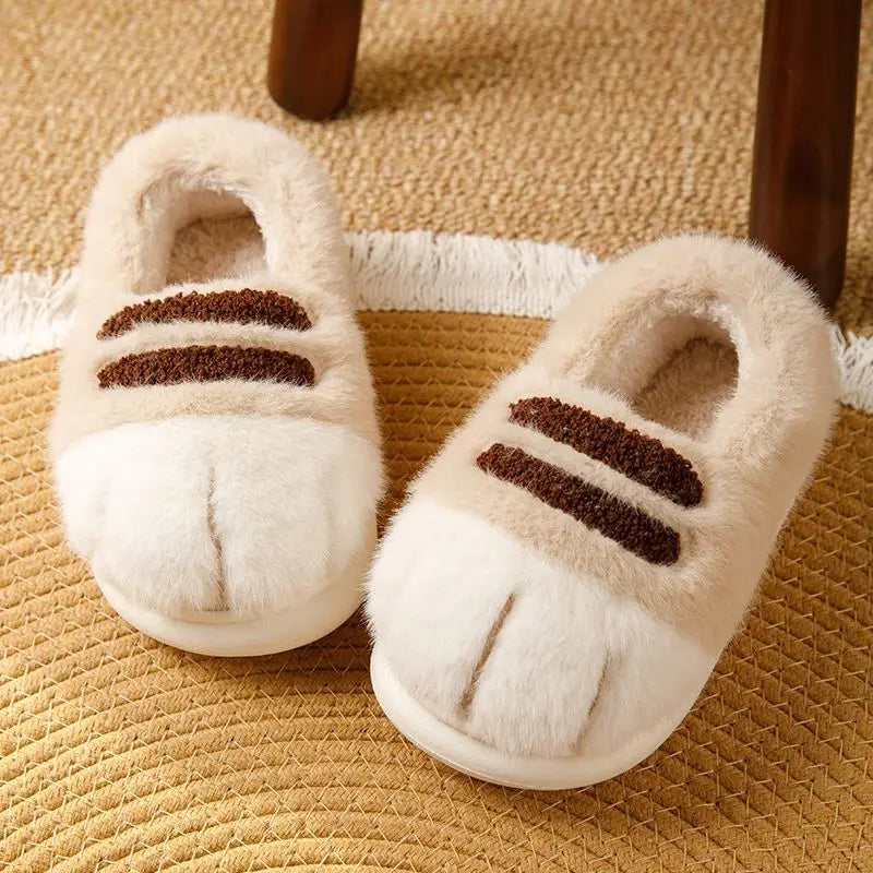 Warm cozy unisex slippers - cat-paw plush design, plush faux fur, indoor winter wear