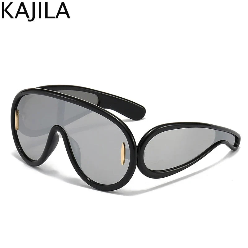 Sunglasses White Frame Oversized Wave Mask Goggles Y2K Punk Steampunk Eyewear TikTok Viral 2026