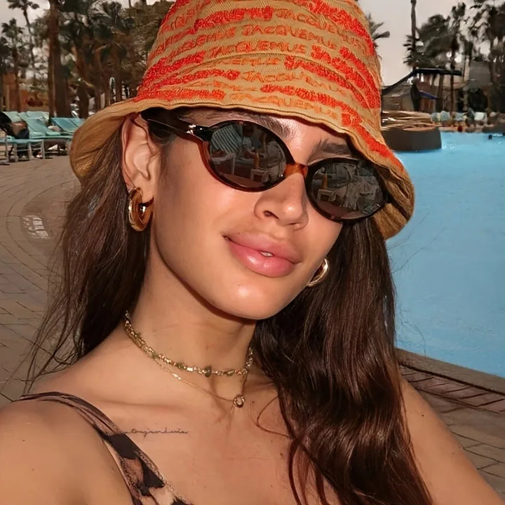 Retro unisex small oval sunglasses – mirror lens, resin frame, casual beach &amp; daily accessory