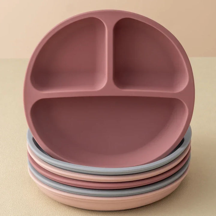 Silicone Baby Dining Plate with Suction Base, BPA Free Toddler Tableware, 8-Inch Divided Feeding Dish
