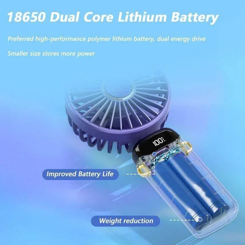 Handheld Mini Fan 3000mAh Portable USB Rechargeable Desk Fan 5 Speed Neck Hanging Outdoor Display Screen