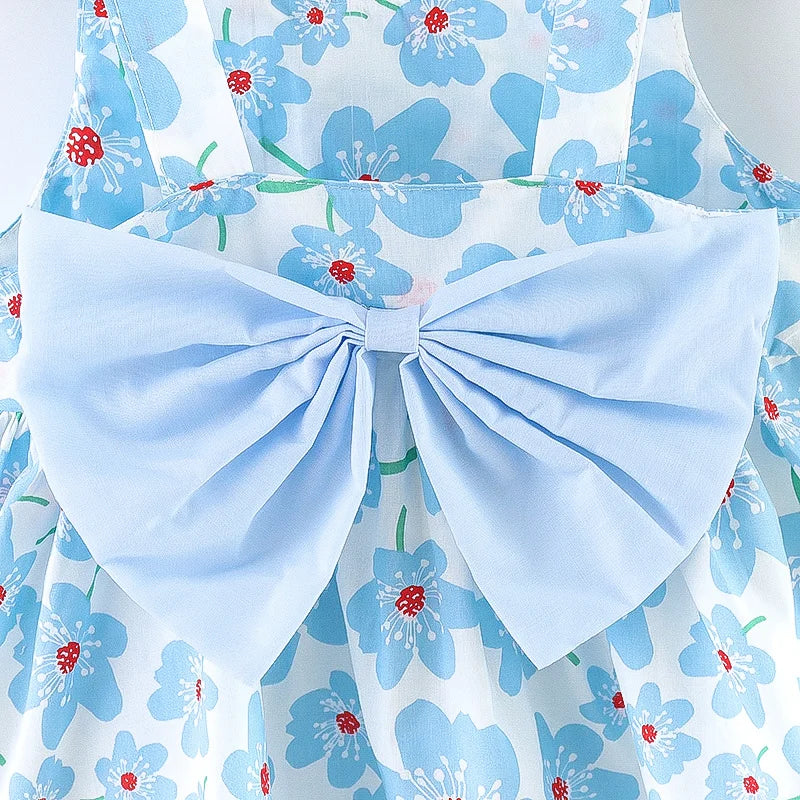 Soft baby girls dress - sleeveless, floral bow-embellished, cotton-polyester blend, for summer outings