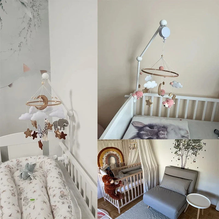 Wooden Crib Mobile Bracket Newborn Sensory Toys Soothing