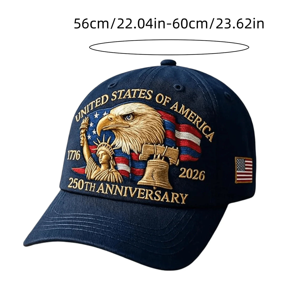 Breathable unisex baseball cap - curved-brim durable 250th-anniversary embroidery, polyester, outdoor wear