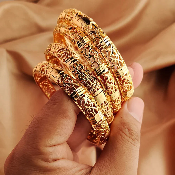 Gold Color Bangle Openwork Wedding Bracelet Dubai Style