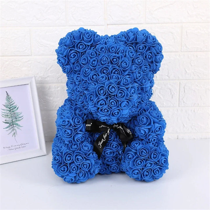 Faux Rose Teddy Bear with Gift Box and Lights - Romantic Anniversary or Valentine&