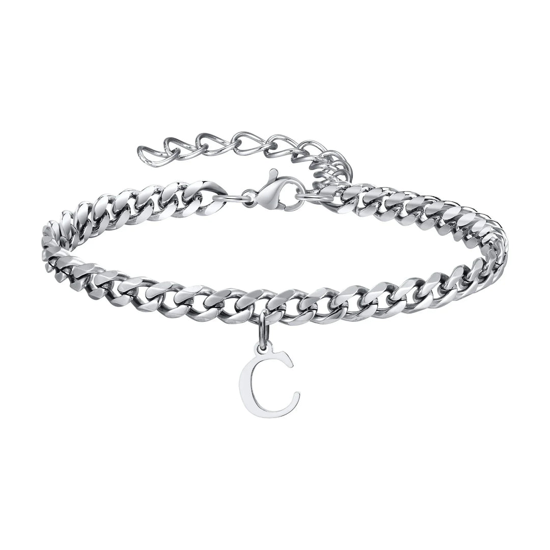 Initials Cuban Link Bracelet Stainless Steel Adjustable