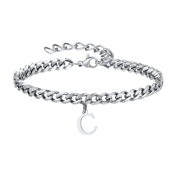Initials Cuban Link Bracelet Stainless Steel Adjustable