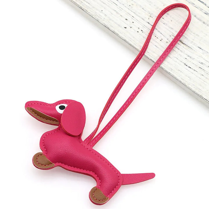 Dachshund Pu Leather Bag Charm Baseball Keychain Gift