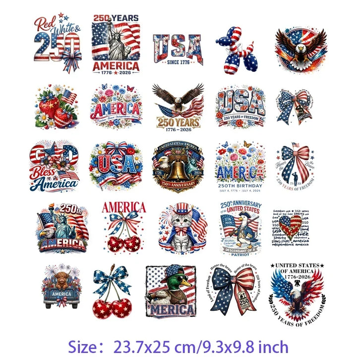 Iron On Patches USA Flag Bald Eagle Heat Transfer Set Patriotic 4th Of July DIY Clothing Decor 2026