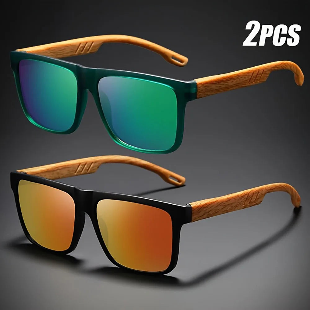 Sunglasses Square Frame Unisex Outdoor Eyewear UV400 Protection Summer 2026 Trend Wood Grain Hinges