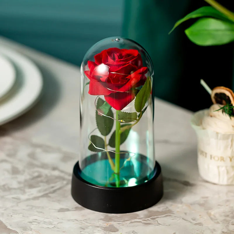 LED Rose Glass Cover Ornament - Romantic Valentine&