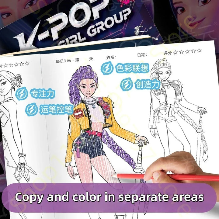 colouring Book Kpop Demon Hunters Anime Sketches Rumi Mira Zoey Cute Line Drawings Back to School 2025 Gift