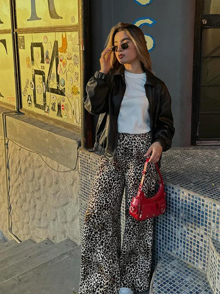 Wide Leg Leopard Print Pants for Women, High Waist Comfortable Trousers for Casual and Chic Occasions