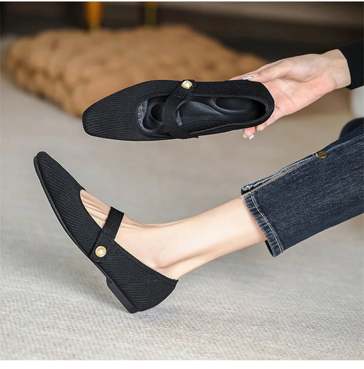 Stretchy Women Mary Jane Flats - Ribbed Knit For Spring
