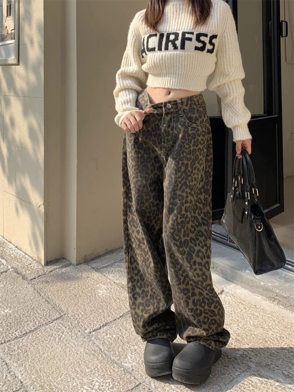 High-Waisted Leopard Print Wide Leg Jeans for Women, Trendy Fit in S-XXL Sizes