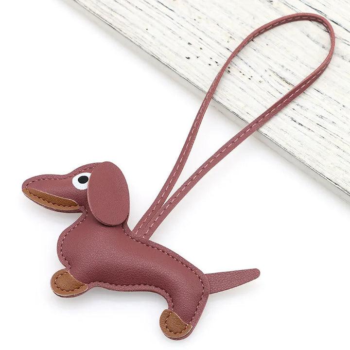Dachshund Pu Leather Bag Charm Baseball Keychain Gift