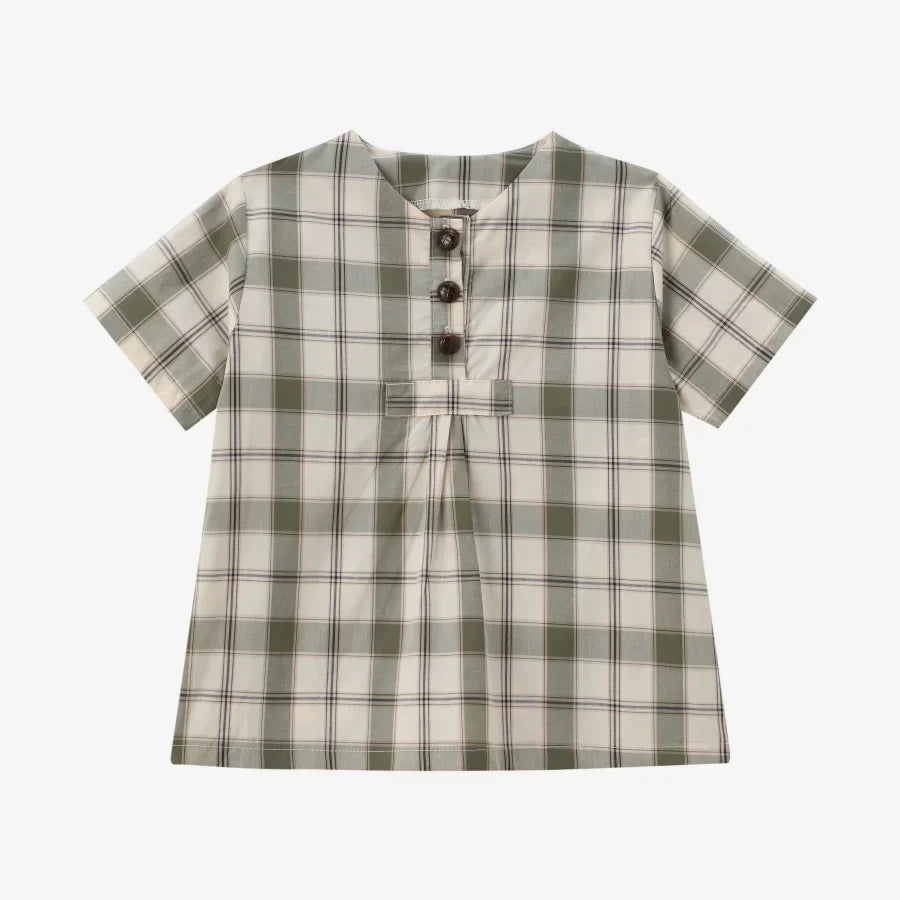Soft Unisex Kids’ Matching Outfits – Plaid Grid, Floral, 100% Cotton, Summer Casual Wear
