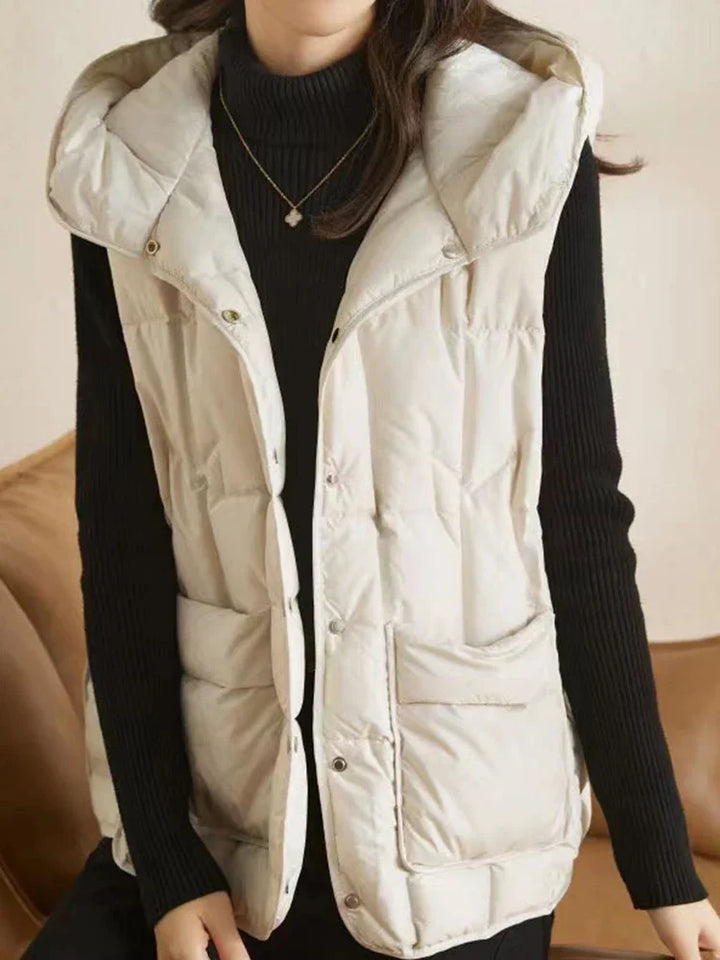 Lightweight Women Hooded Down Vest - Boxy, Down, Autumn