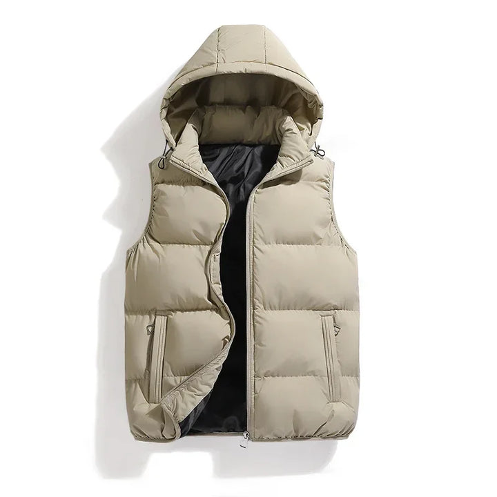 Insulating Men’s Puffer Vest - Hooded, Cotton, For Winter