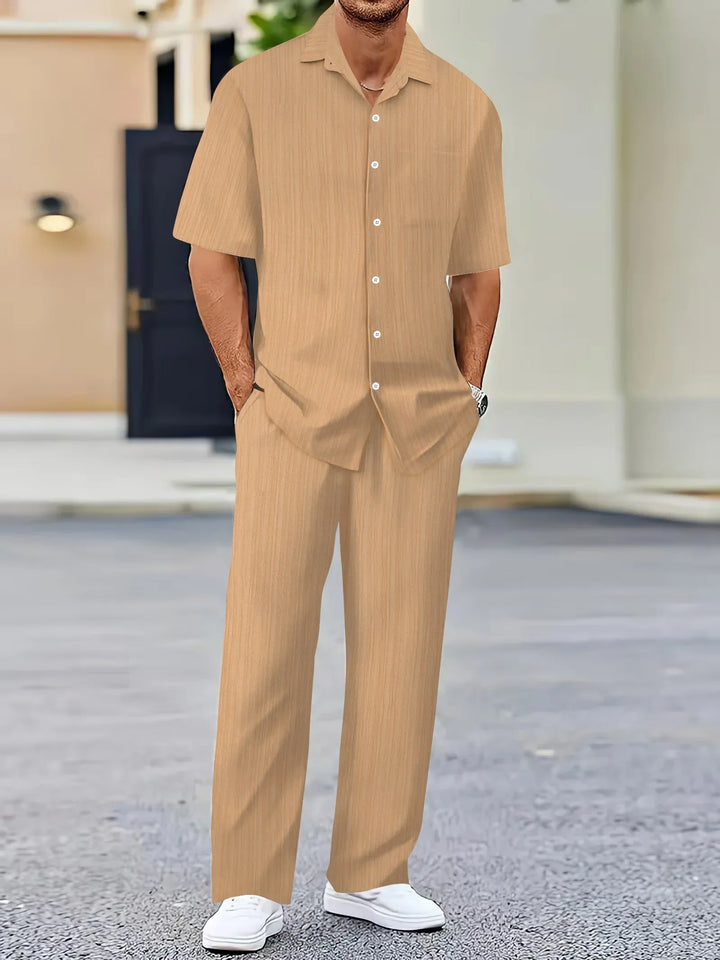 Lightweight Linen Shirt and Pants Set, Vertical Striped Design, Relaxed Fit for Casual and Semi-Formal Wear