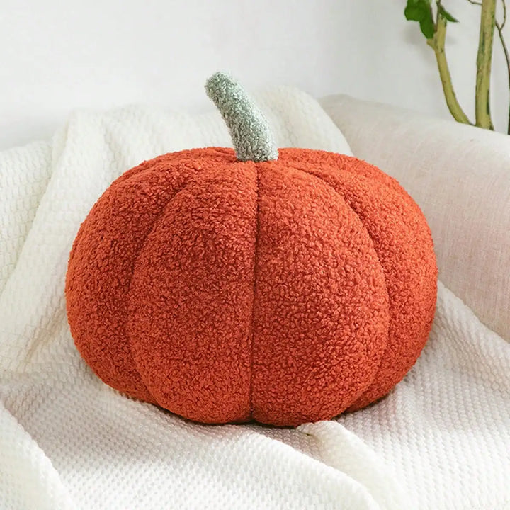 Plush Pumpkin Cushion – Cozy Sherpa &amp; Boucle Throw Pillow for Fall &amp; Halloween Home Decor, Ideal Gift for Kids and Babies