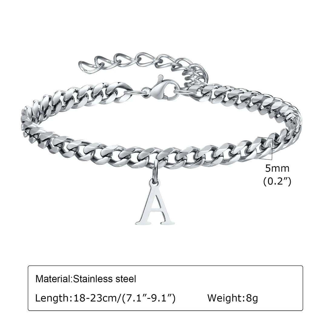Initials Cuban Link Bracelet Stainless Steel Adjustable