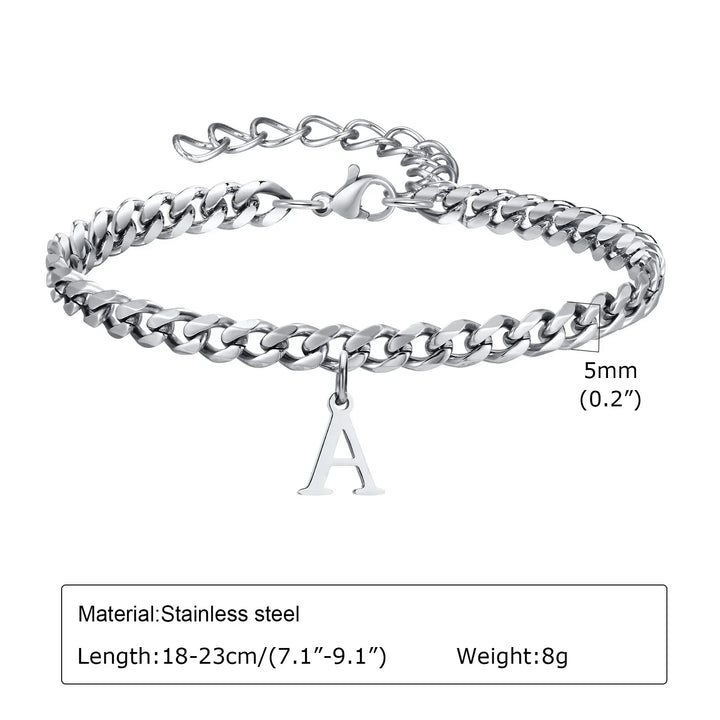Initials Cuban Link Bracelet Stainless Steel Adjustable