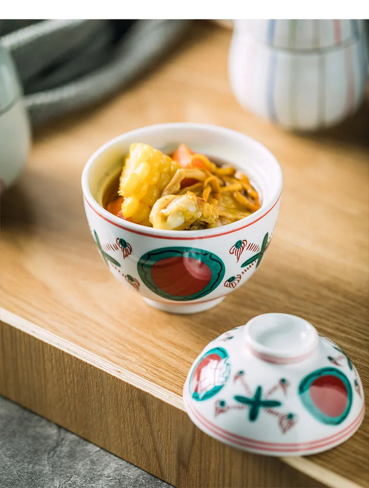 Hand Painted Japanese Ceramic Lidded Dessert Bowls Set