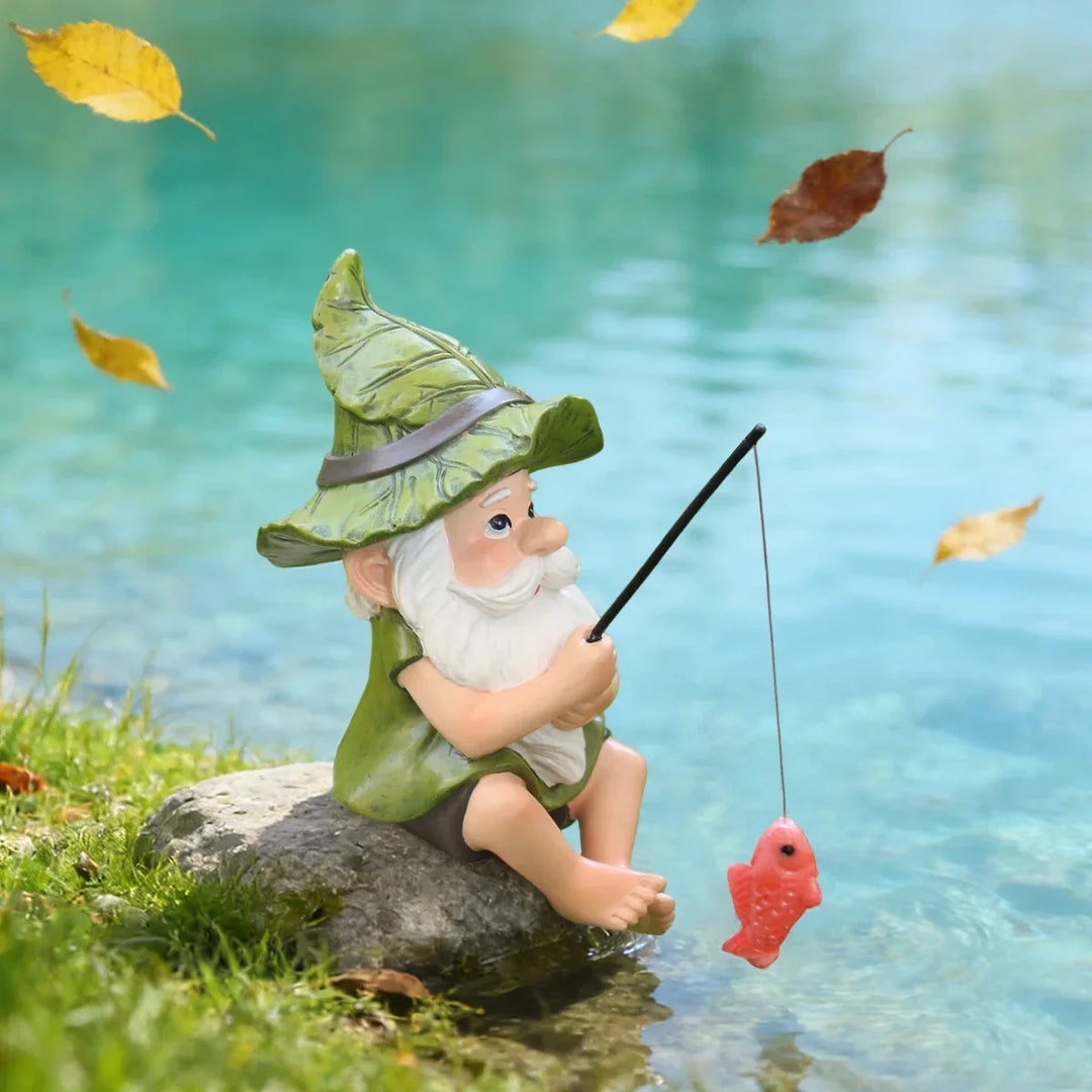 Garden Gnome Fishing Statue Resin Outdoor Ornament Saint Patrick&